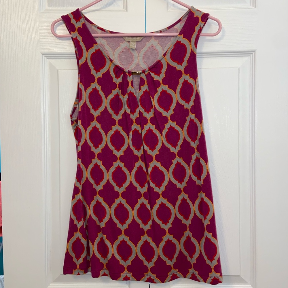 Banana Republic Purple Patterned Blouse with Gold Keyhole Detail